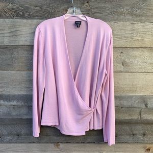 Eileen Fisher Wrap Sweater L Pink Long Sleeve Cotton Viscose Womens
